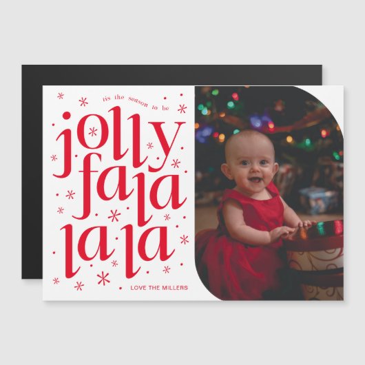 Jolly Fa La La La La Whimsical Foto Holiday Card Magneteinladung (Vorne/Hinten)