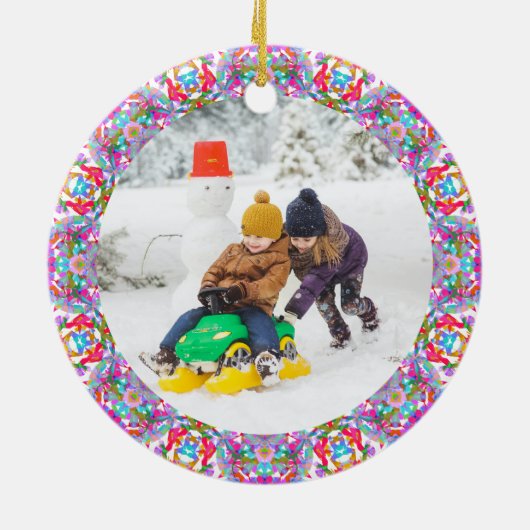 Jolly Festive Custom Christmas Foto Picture Frame Keramik Ornament (Hinten)