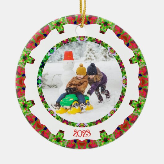 Jolly Festive Custom Christmas Foto Picture Frame Keramik Ornament (Vorne)