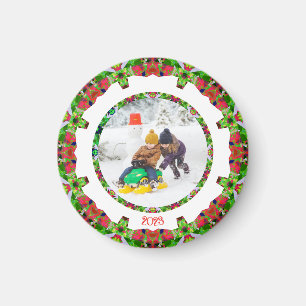 Jolly Festive Custom Christmas Foto Picture Frame Magnet