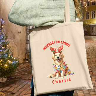Jolly Festive Lights Wasserfarbe Golden Retriever Tragetasche