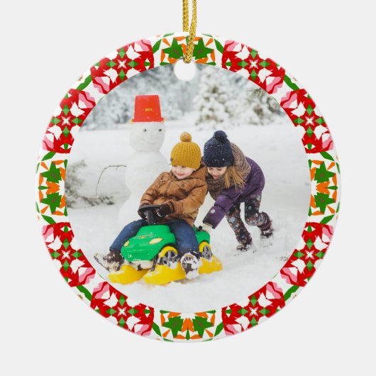 Jolly Festive Red Christmas Foto Picture Frame Keramik Ornament (Vorne)