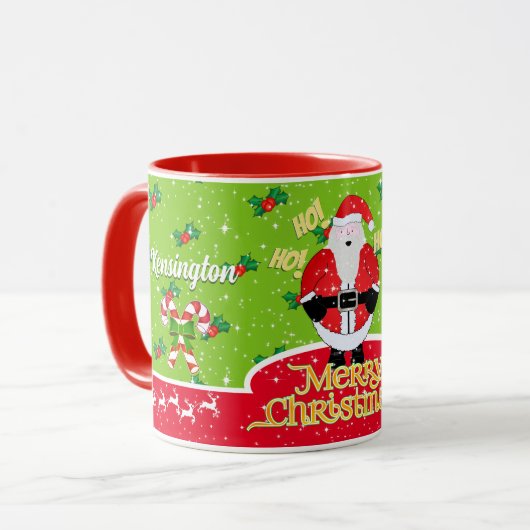 Jolly fett Santa mit Candy Cane und Holly auf Gree Tasse (Vorderseite Links)