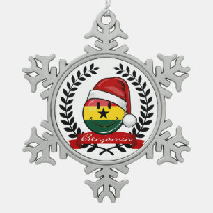 Jolly Ghanian Flag Weihnachtsstil Schneeflocken Zinn-Ornament