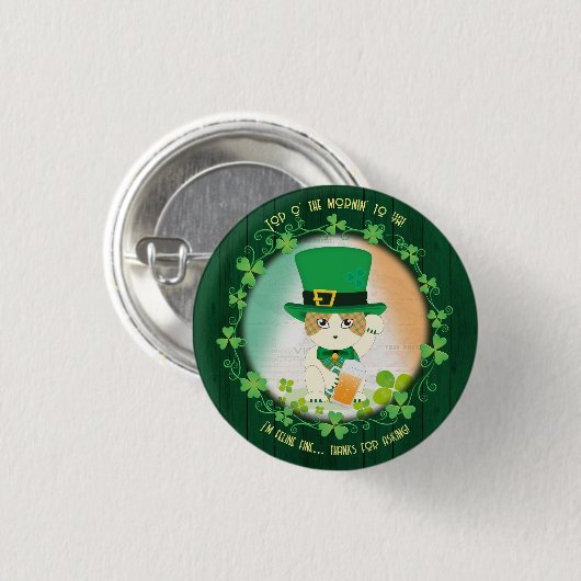 Jolly Ginger Tabby Irish Cheer Button (Vorne & Hinten)