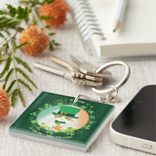 Jolly Ginger Tabby Irish Cheer Schlüsselanhänger (Vorderseite rechts)