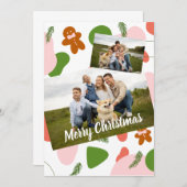 Jolly Gingerbread Weihnachten Anpassbares Foto Einladung (Vorne/Hinten)