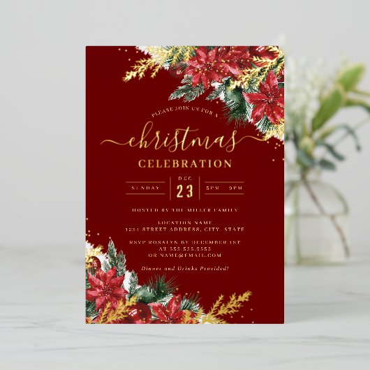 Jolly Gold Leaf Foliage Christmas Party Folieneinladung (Stehend vorne)