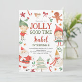 Jolly Good Time Elves Birthday Einladung (Stehend Vorderseite)