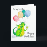 Jolly Green Dragon Brother Birthday Card Feiertagskarte<br><div class="desc">Eine Geburtstagskarte für einen Bruder,  mit einem fröhlich grünen und gelben Drachen mit Ballons,  aus einer Aquarellbild von Judy Adamson. Der Vordertext kann auf Anfrage über meinen Shop geändert werden.</div>
