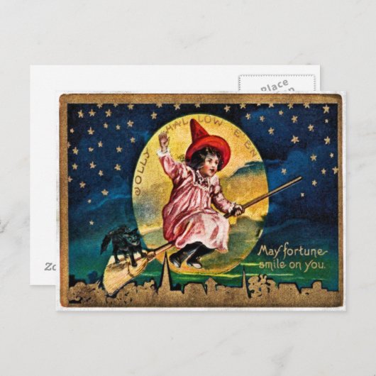 Jolly Hallowe'en Postcard Feiertagspostkarte (Vorne/Hinten)