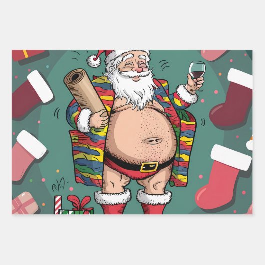 Jolly Happy Father Christmas Geschenkpapier Set (Vorderseite 3)