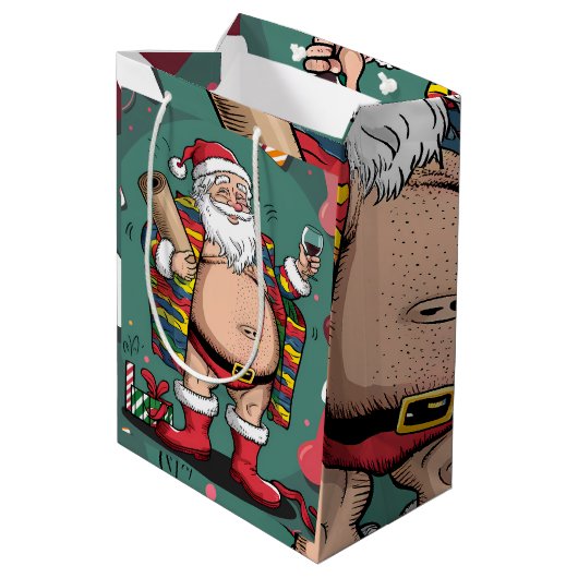 Jolly Happy Father Christmas Mittlere Geschenktüte (Rückseite Schrägansicht)