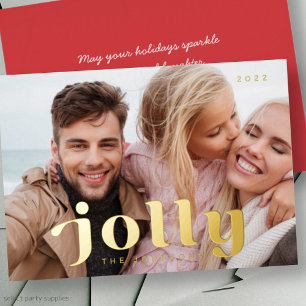 Jolly Happy Holidays Modern Simple Family Foto Folien Feiertagskarte