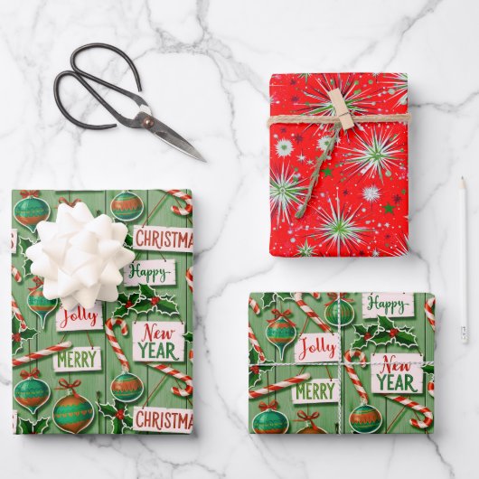 Jolly Holiday Jumble Green Geschenkpapier Set (Vorderseite)