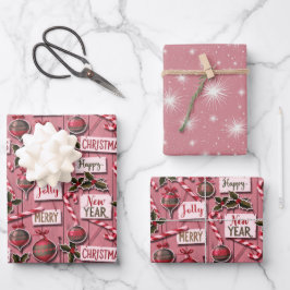Jolly Holiday Jumble Pink Geschenkpapier Set