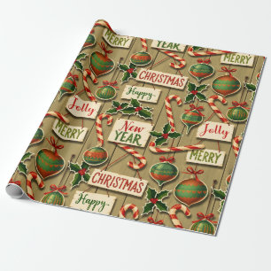 Jolly Holiday Jumble Sepia Tone Geschenkpapier