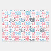 Jolly Holly Typografie Red Blue Geschenkpapier Set (Vorderseite 2)