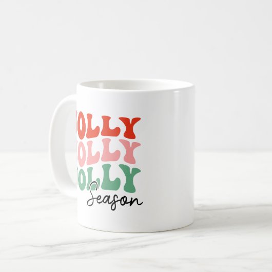 Jolly Jolly Jolly Season Retro Holiday Typografie Kaffeetasse (Vorderseite Links)