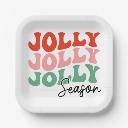 Jolly Jolly Jolly Season Retro Holiday Typografie Pappteller (Vorderseite)
