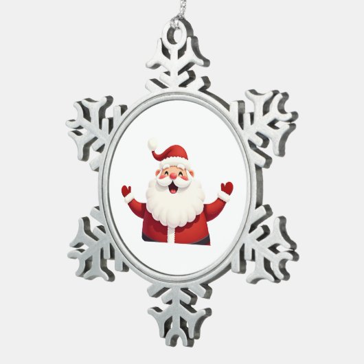 Jolly Kawaii Santa Claus Illustration Schneeflocken Zinn-Ornament (Rechts)