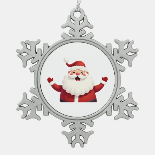 Jolly Kawaii Santa Claus Illustration Schneeflocken Zinn-Ornament (Vorderseite)