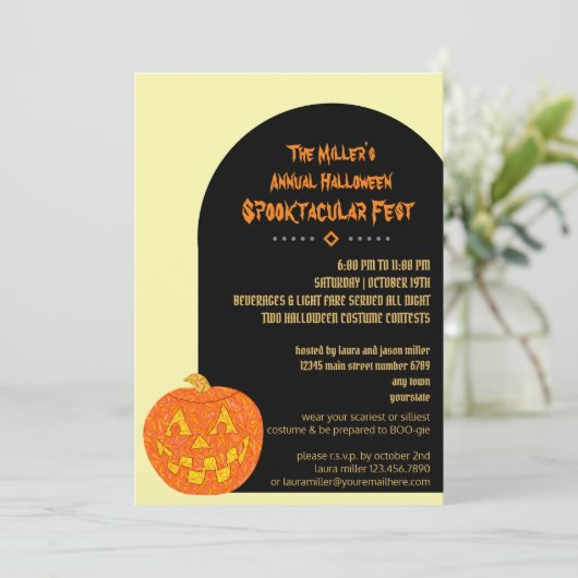 Jolly Kürbislaterne Coole Kinder oder Erwachsene P Einladung (Stehend Vorderseite)