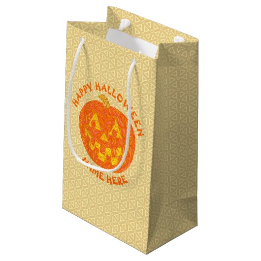 Jolly Kürbislaterne Halloween Personalisiert Kleine Geschenktüte (Rückseite Schrägansicht)