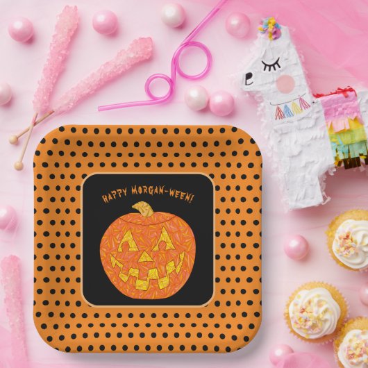 Jolly Kürbislaterne Niedlich Custom Happy Hallowee Pappteller (Party)