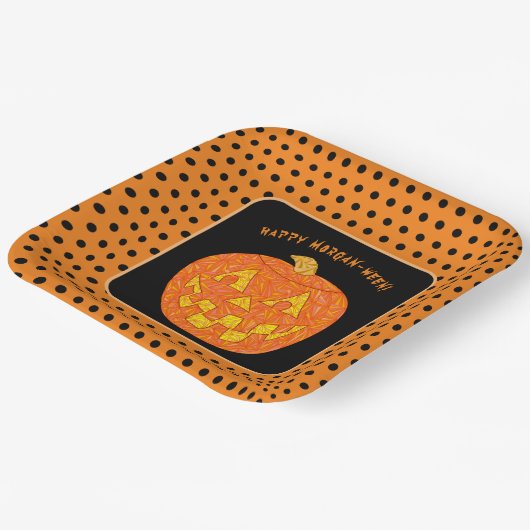 Jolly Kürbislaterne Niedlich Custom Happy Hallowee Pappteller (Gewinkelt)