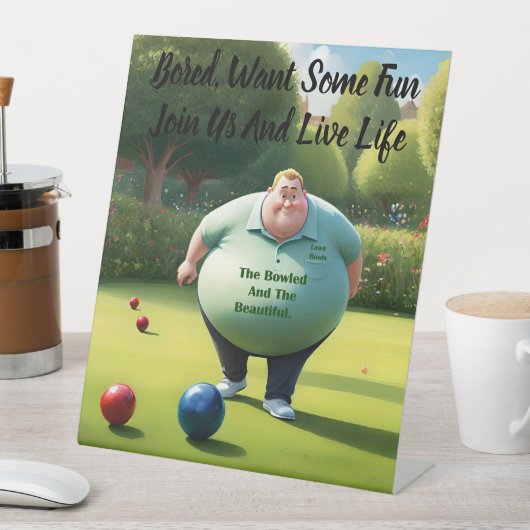 Jolly Lawn Bowler Man, Sockelschild (In Situ)