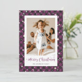 Jolly Lila Kariertes Foto Frohe Weihnachten (Stehend Vorderseite)