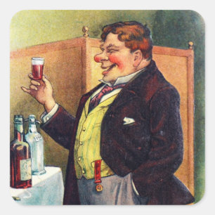Jolly Man Toasting mit Cognac Quadratischer Aufkleber