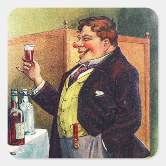 Jolly Man Toasting mit Cognac Quadratischer Aufkleber (Vorderseite)