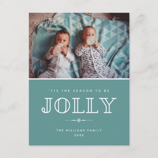 Jolly Modern Aquamarin Family Foto Weihnachten (Vorderseite)