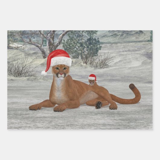 Jolly Mountain Lion mit Cub Geschenkpapier Set (Vorderseite)