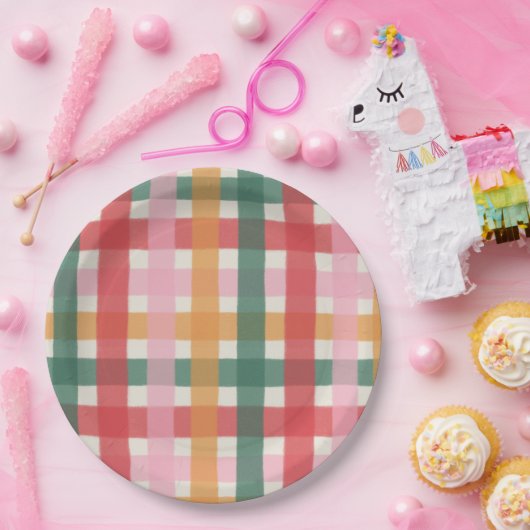 Jolly Multicolored Gingham Pappteller (Party)