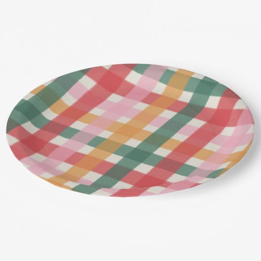 Jolly Multicolored Gingham Pappteller (Schrägansicht)