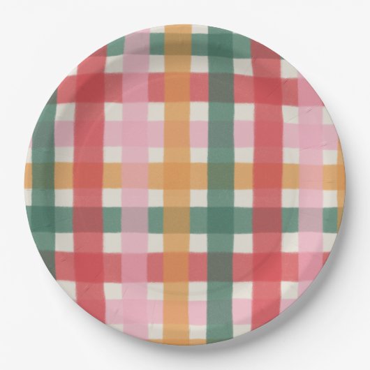Jolly Multicolored Gingham Pappteller (Vorderseite)