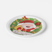 Jolly Niedlich Santa Claus Xmas Wreath Party Suppl Pappteller (Schrägansicht)