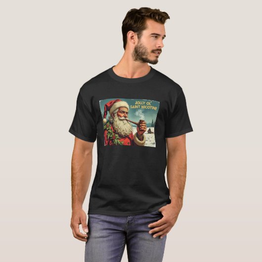 Jolly Ol Saint Nicotine Santa with Tobacco Pipe T-Shirt (Vorne ganz)