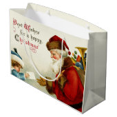 Jolly Old World Santa and Child Große Geschenktüte (Rückseite Schrägansicht)