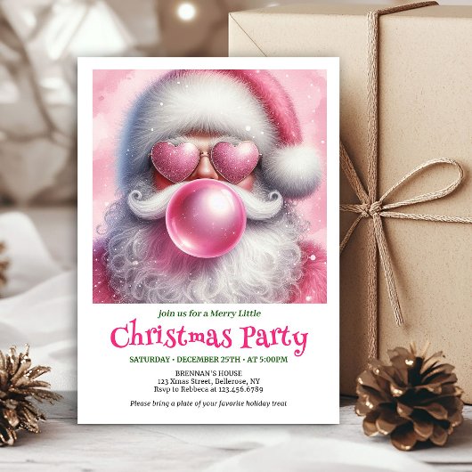 Jolly pink santa bubble gum watercolor holiday einladung