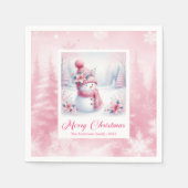 Jolly Pink Snowman Christmas Scene Napkins Kids   Serviette (Vorderseite)