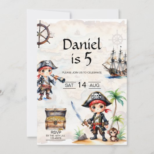 Jolly Pirate 5. Geburtstag Einladung (Vorderseite)