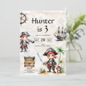 Jolly Pirates 3. Geburtstags-Party Einladung (Stehend Vorderseite)