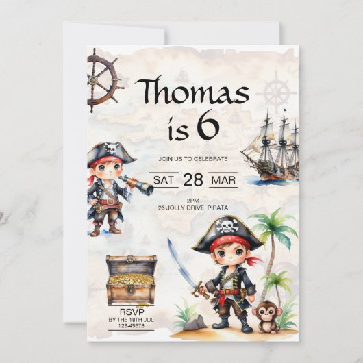 Jolly Pirates 6. Geburtstag Einladung (Vorderseite)