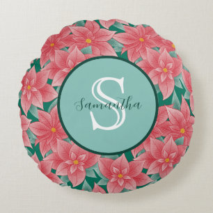 Jolly Poinsettia Personalisiert Monogram Rundes Kissen