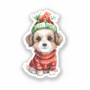 Jolly Pup: Hund in Weihnachtsmannmütze Sticker
