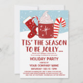 Jolly Red Blue Cocoa Candy Cane Corporate Holiday Einladung (Vorderseite)